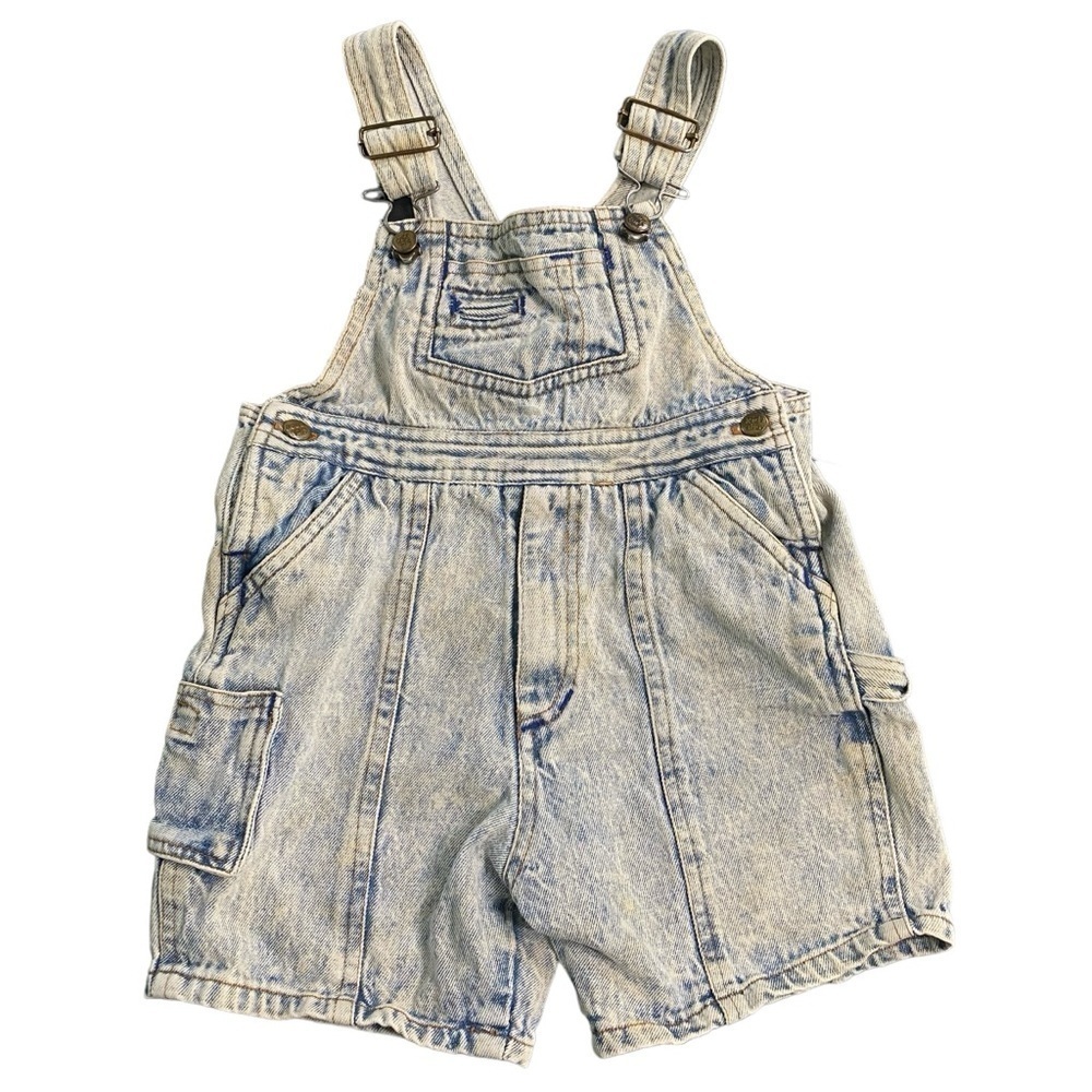 VTG Kids Ahoy Acid Wash Denim Shorts Overalls Bibs Size 4T